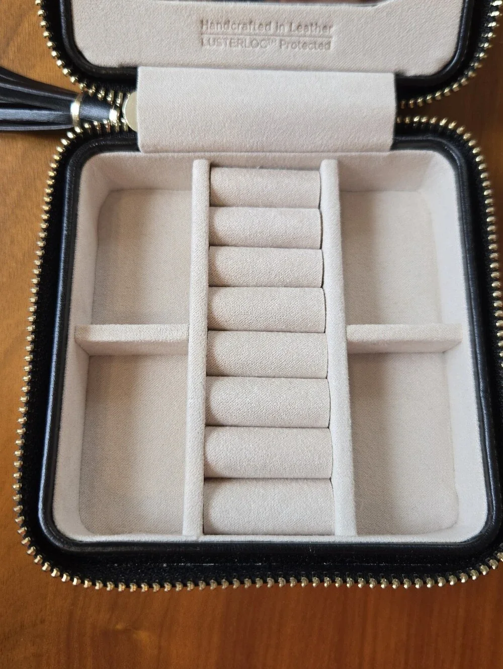 WOLF Caroline Black Quilted Jewelry Travel Box Tassel Zip